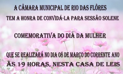 Convite para Sessão Solene, dia 08 de março às 19 horas